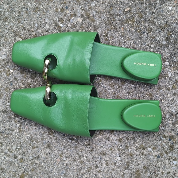 Tory Burch Pierced Mules Green Size 9.5 - Picture 3 of 8